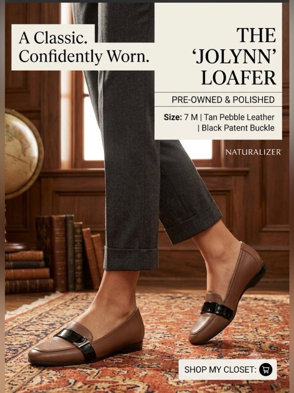 Naturalizer Jolynn Tan Loafers with Black Patent Buckle